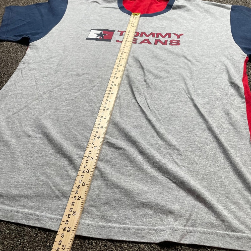 Vintage Tommy Jeans T Shirt Mens Large Colorblock Grey Red Blue Made in USA 90s - Picture 4 of 8